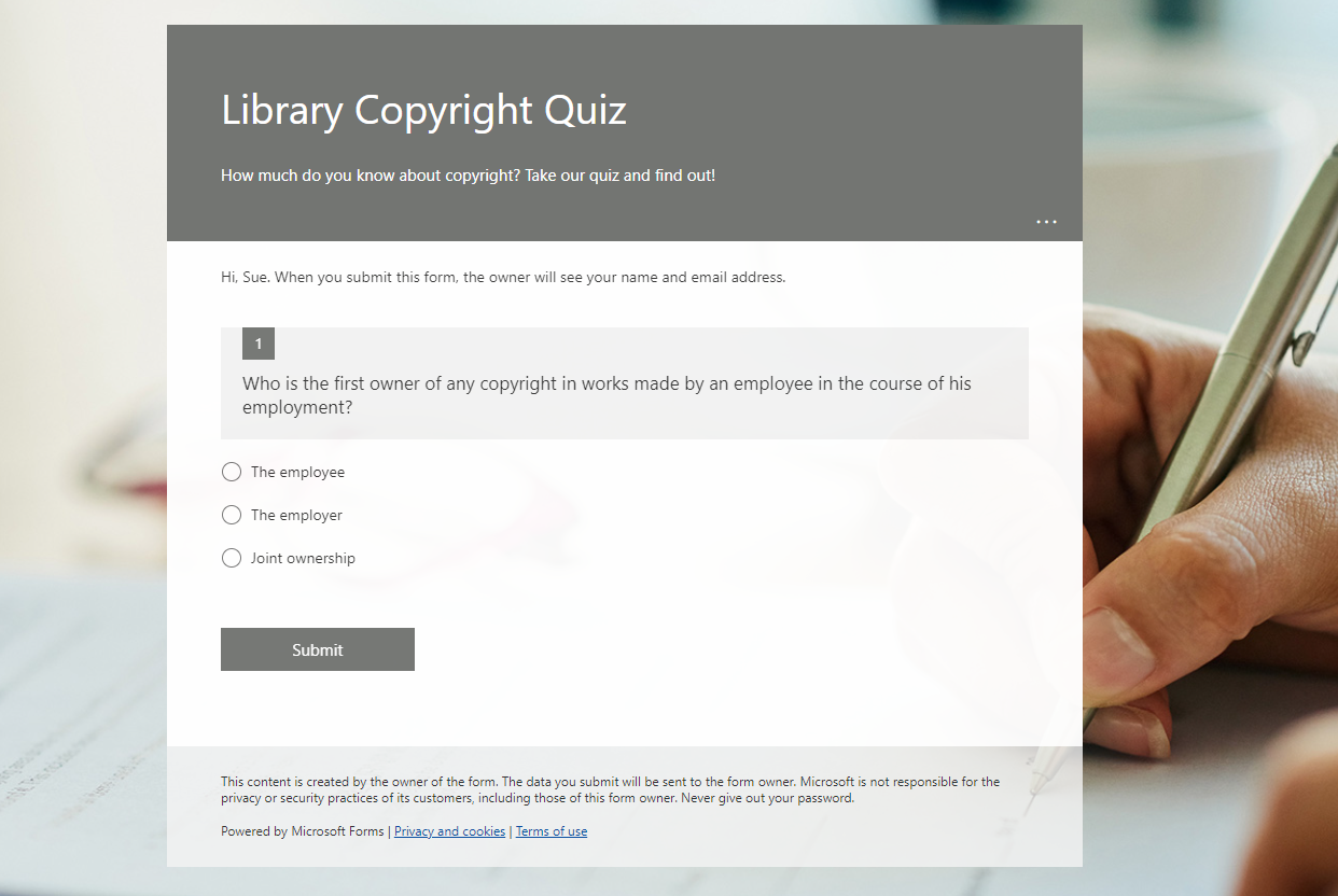 Copyright quiz on Forms